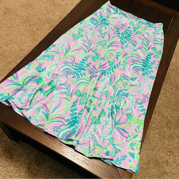 Lilly Pulitzer Britney Midi Skirt Purple Floral Faux Wrap Flowy Ruffled Hem - Picture 9 of 16